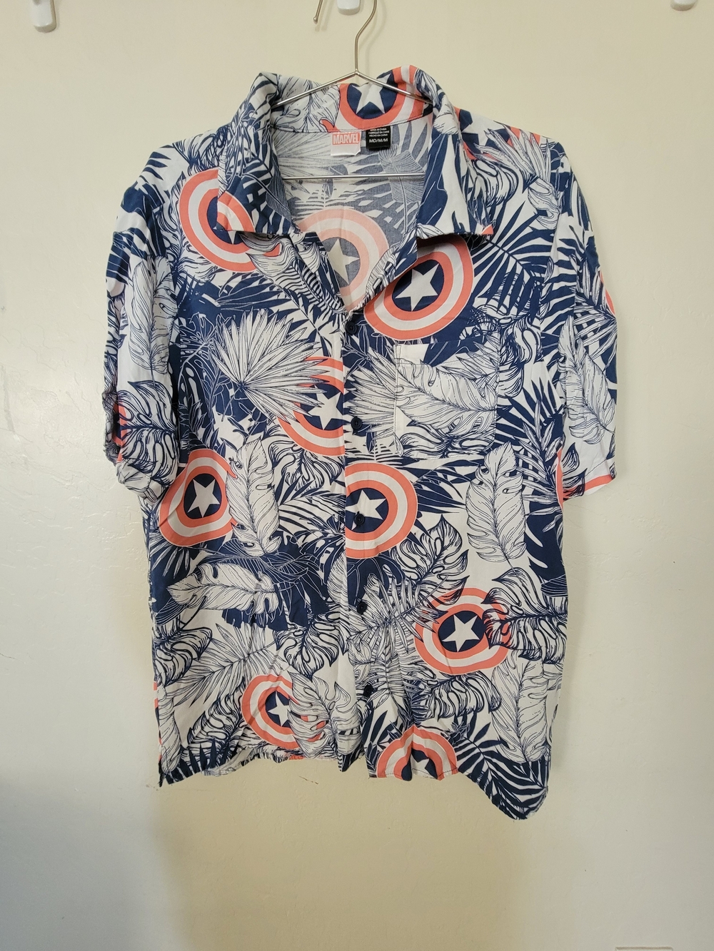 Marvel Navy, White & Coral Captain America Tropical Button-Down Shirt